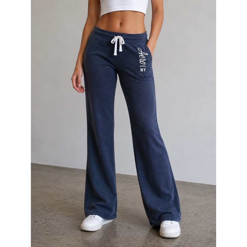 Aéropostale Sweatpants Medium Navy Blue Script Low-Rise Fit & Flare Y2K Mall